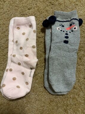 Crewcuts Pink Gold Polka Dot Sock & Gray Sparkle Snowman Sock Set